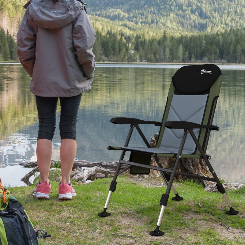 Foldable Fishing Chair with Adjustable Legs - Green/Black