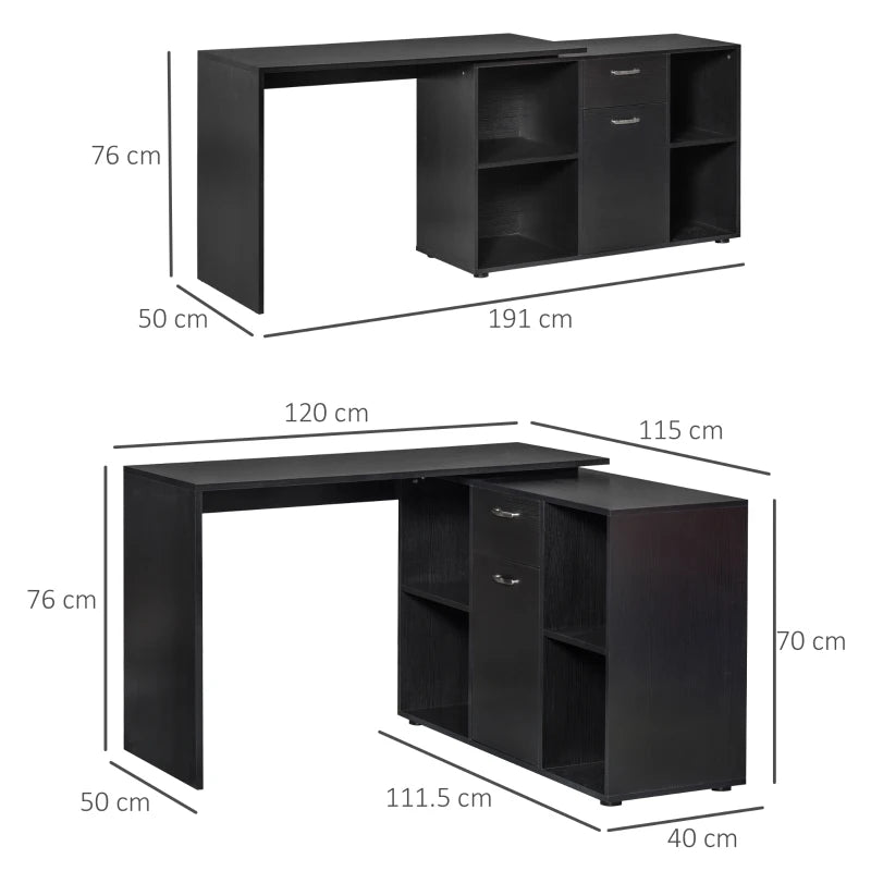 Black L-Shaped Computer Desk with Spacious Storage