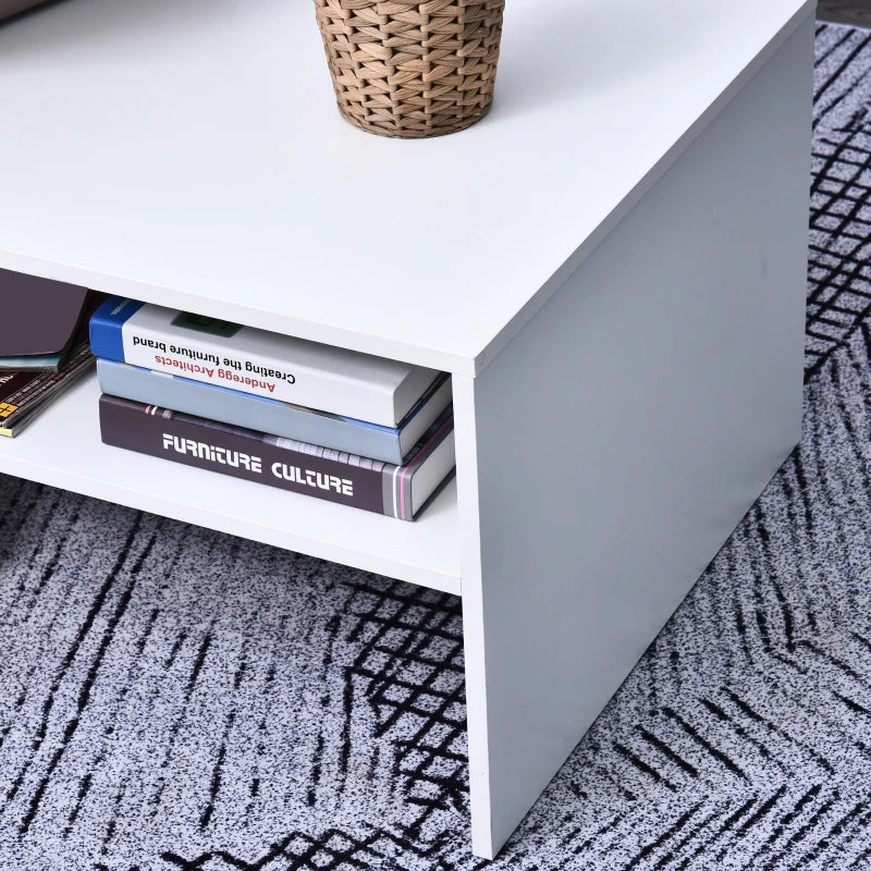 White 2-Tier Coffee Table with Storage and Open Shelf