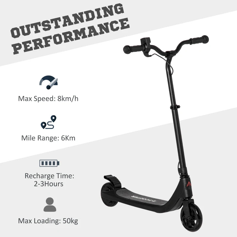 Black Electric Scooter with 120W Motor, Battery Display, Adjustable Height, Rear Brake - Ages 6+