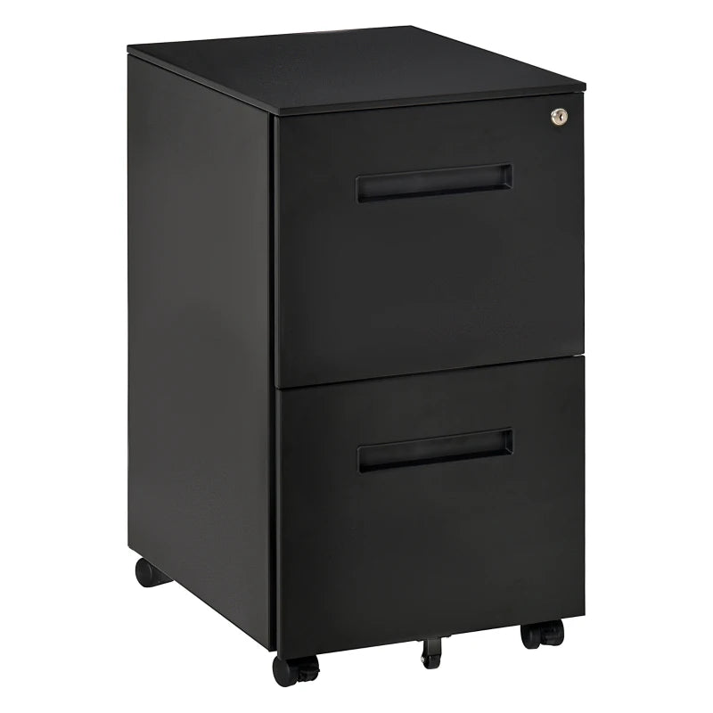 Black 2-Drawer Vertical File Cabinet with Lock, Adjustable Partition - A4/Letter Size