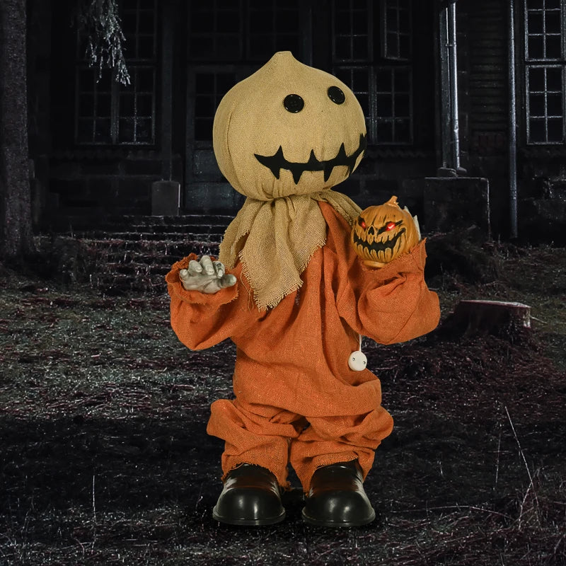 Black Halloween Scarecrow with Light-Up Eyes and Sound Activation