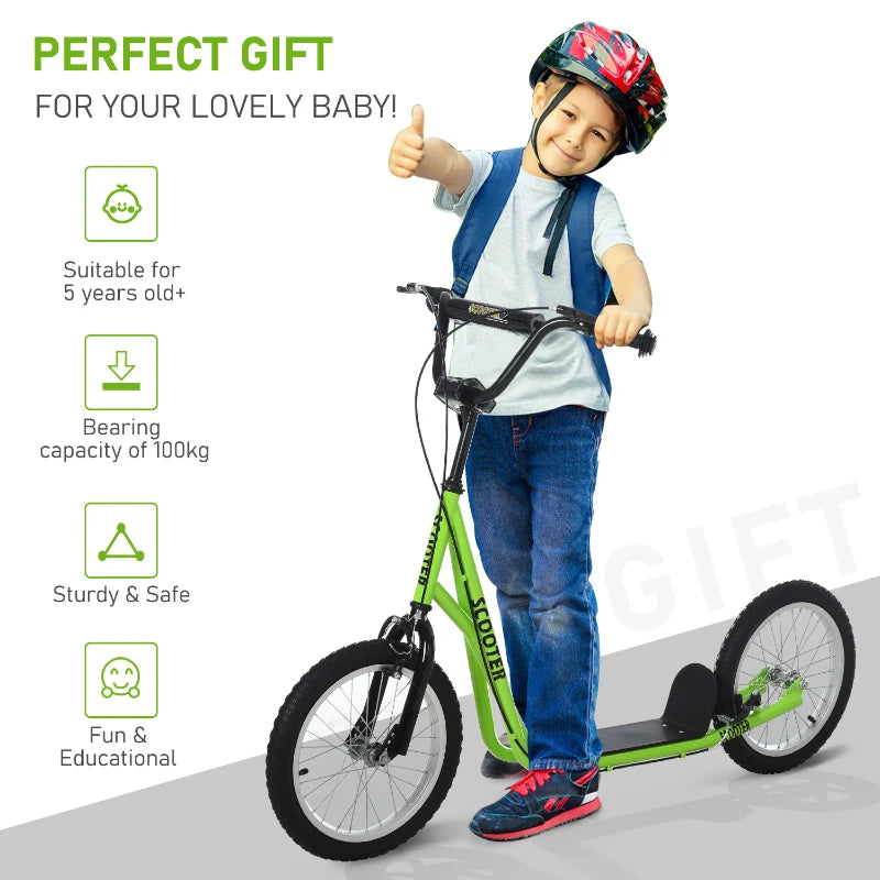 Green Kids Kick Scooter with Adjustable Height and Dual Brakes