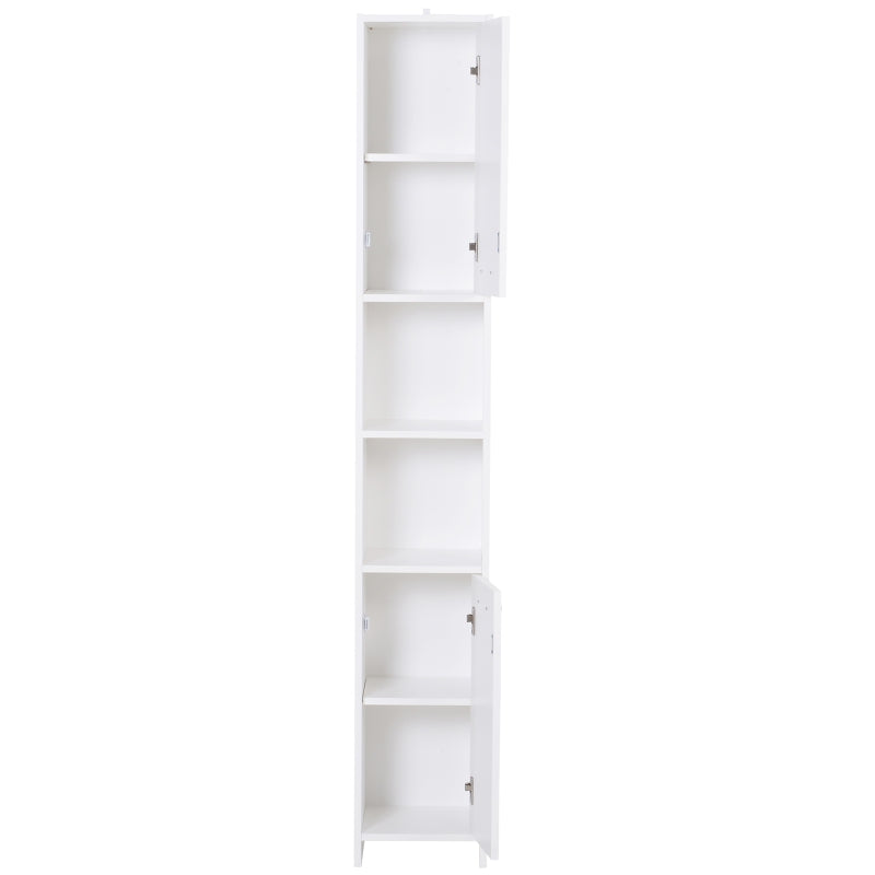 White Slim Tall Bathroom Storage Cabinet with Door & Shelves