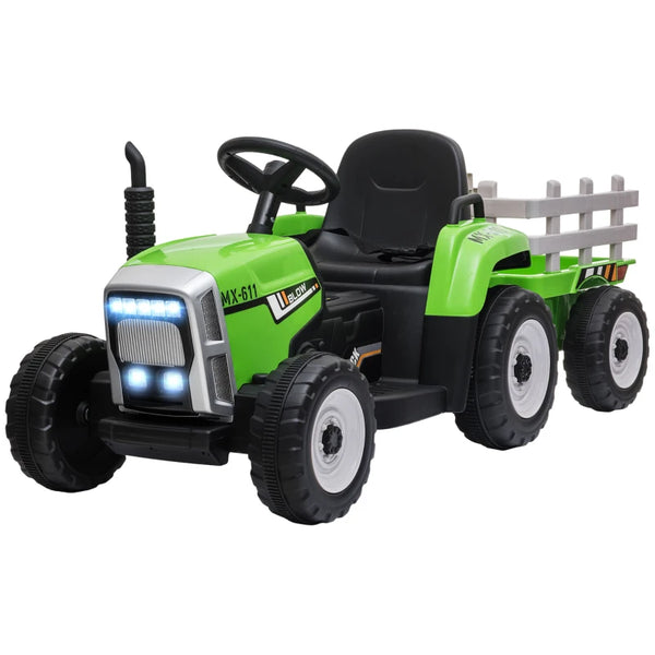 Green Electric Ride-On Tractor with Trailer & Remote Control