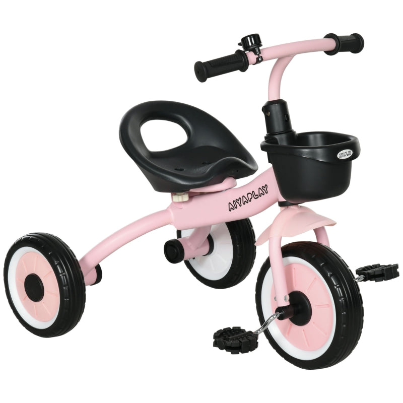Kids Pink Trike with Adjustable Seat, Basket & Bell - Ages 2-5