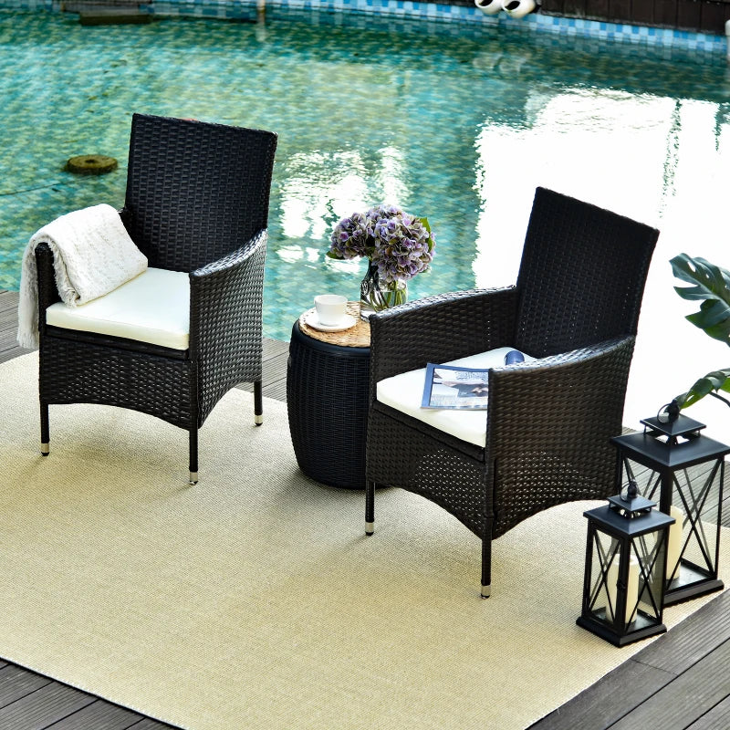 Rattan Armchair Set with Armrests and Cushions - Deep Coffee