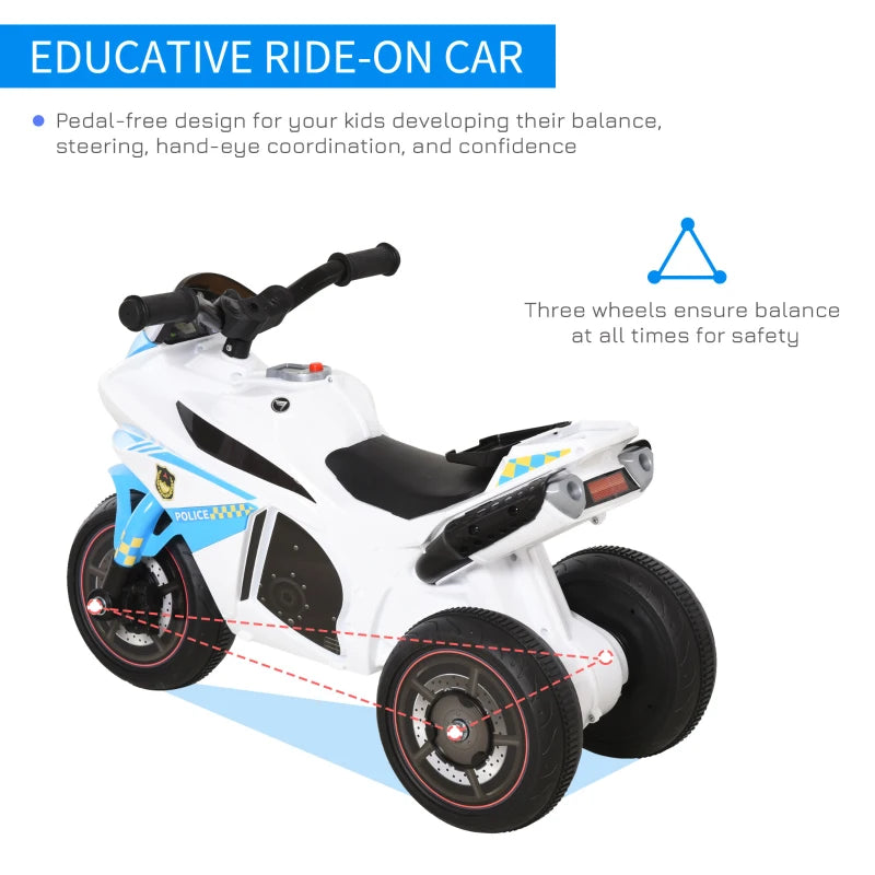 Blue Kids Police Ride-On 3-Wheel Bike with Music and Lights