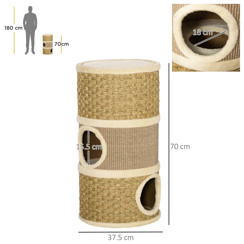 Cat Scratching Tower with Sisal Rope and Plush Platform - Grey