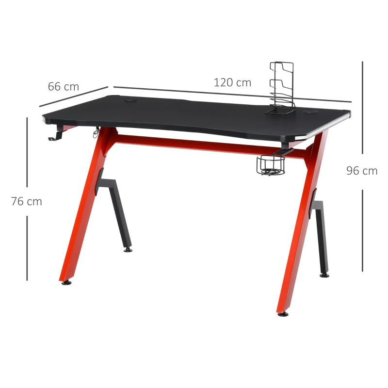 RGB Gaming Desk with Carbon Fibre Surface, Black/Red, 120 x 66cm