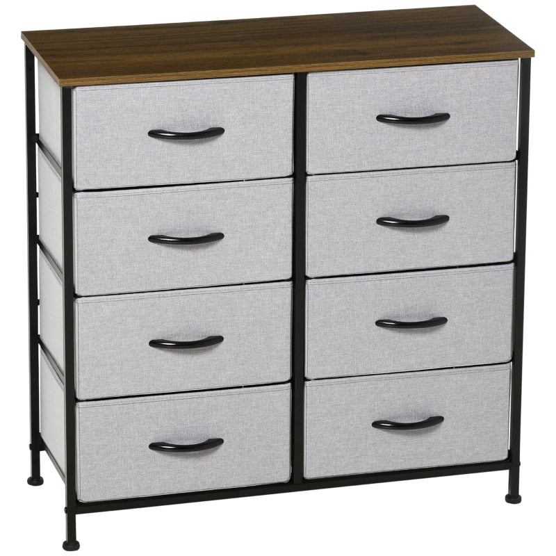 Grey Fabric 8-Drawer Industrial Dresser with Steel Frame and Wooden Top