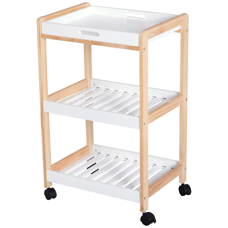 White 3-Tier Mobile Kitchen Trolley Cart with Rolling Wheels - 46 x 35 x 74.5 cm