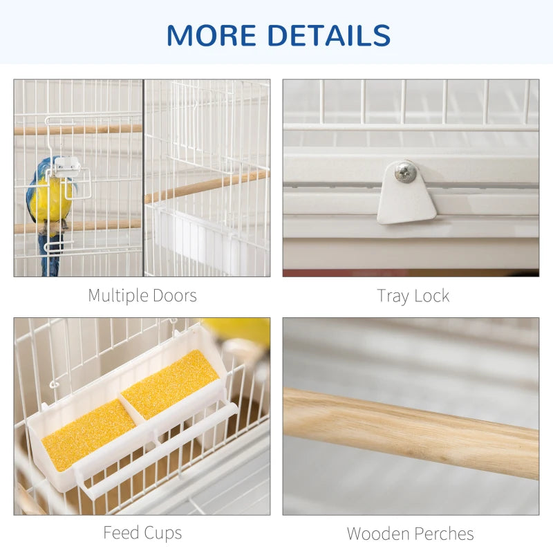 White Large Bird Cage with Stand & Storage - Ideal for Budgies, Finches, Canaries, Parakeets