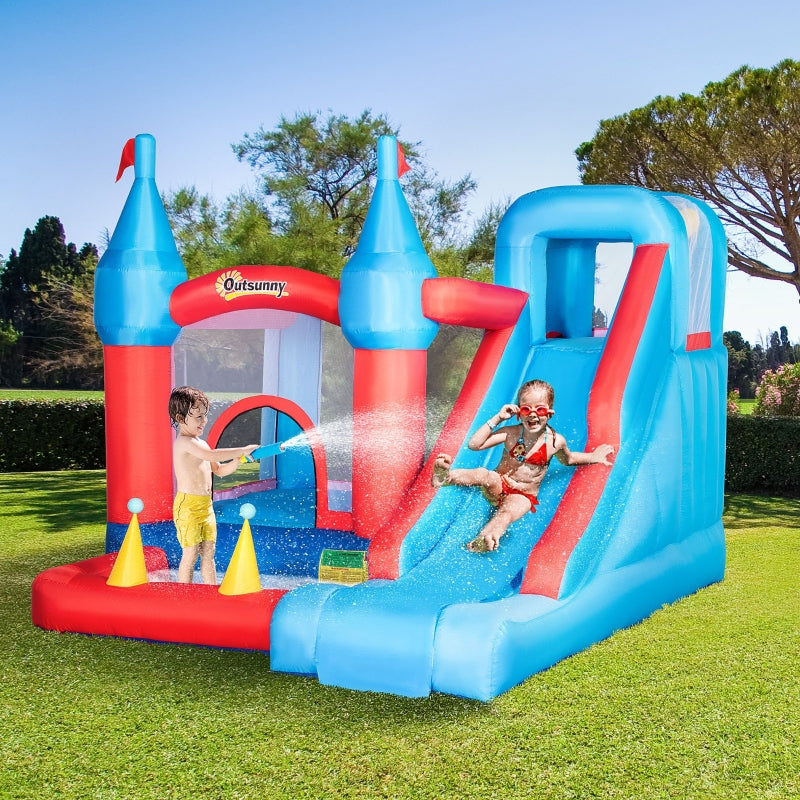 Kids 4-in-1 Inflatable Bouncy Castle with Slide & Pool - Blue