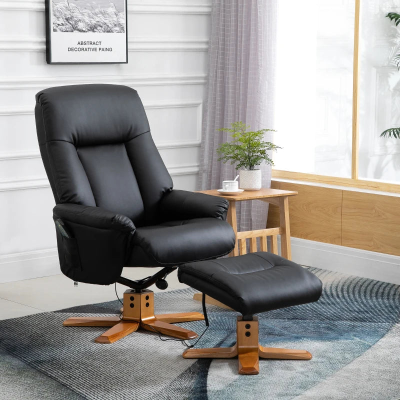 Black Faux Leather Massage Recliner with Footrest