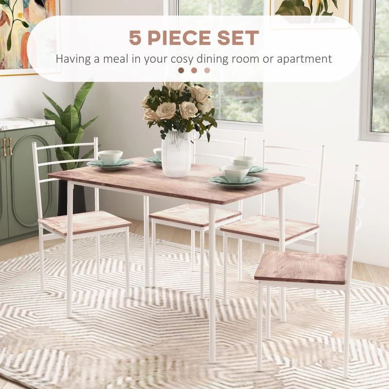 5-Piece Compact Brown and White Dining Set