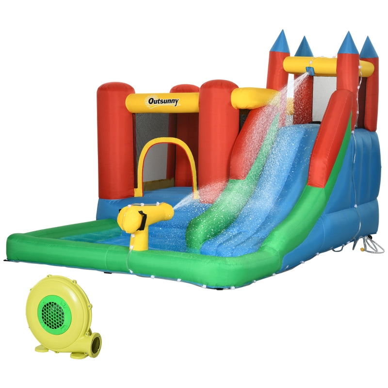 Kids 6-in-1 Inflatable Water Slide Bounce House - Blue