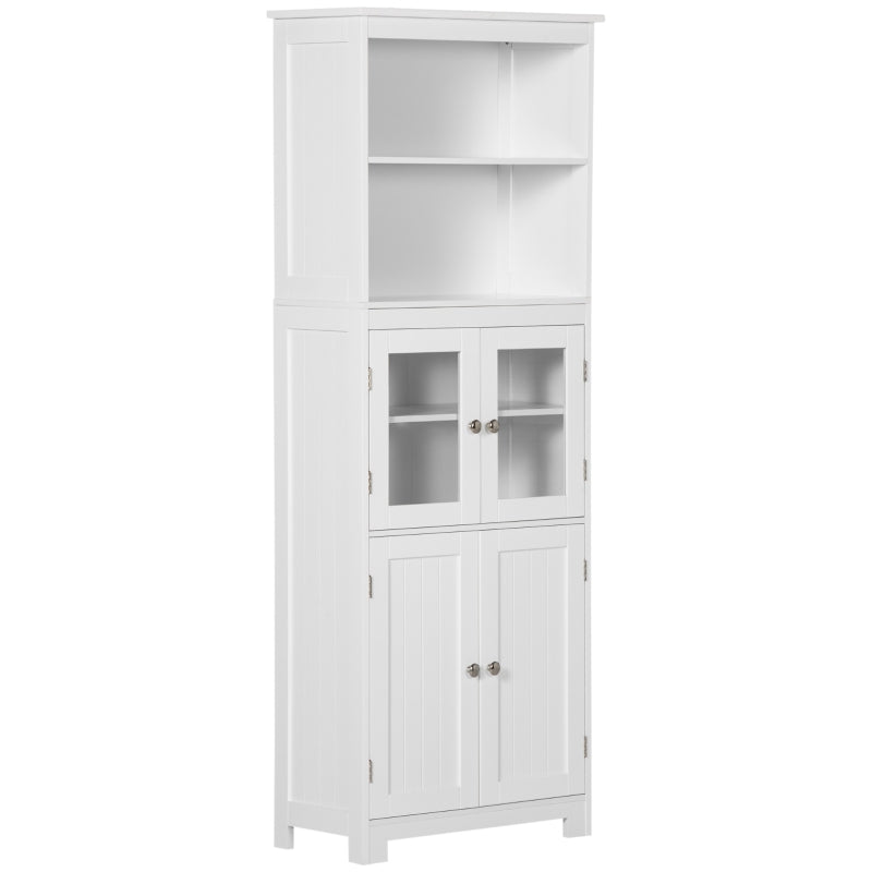 White 4-Door Glass Storage Cabinet with Adjustable Shelf