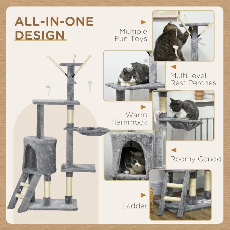 Grey Cat Climbing Tower Scratching Post 135cm