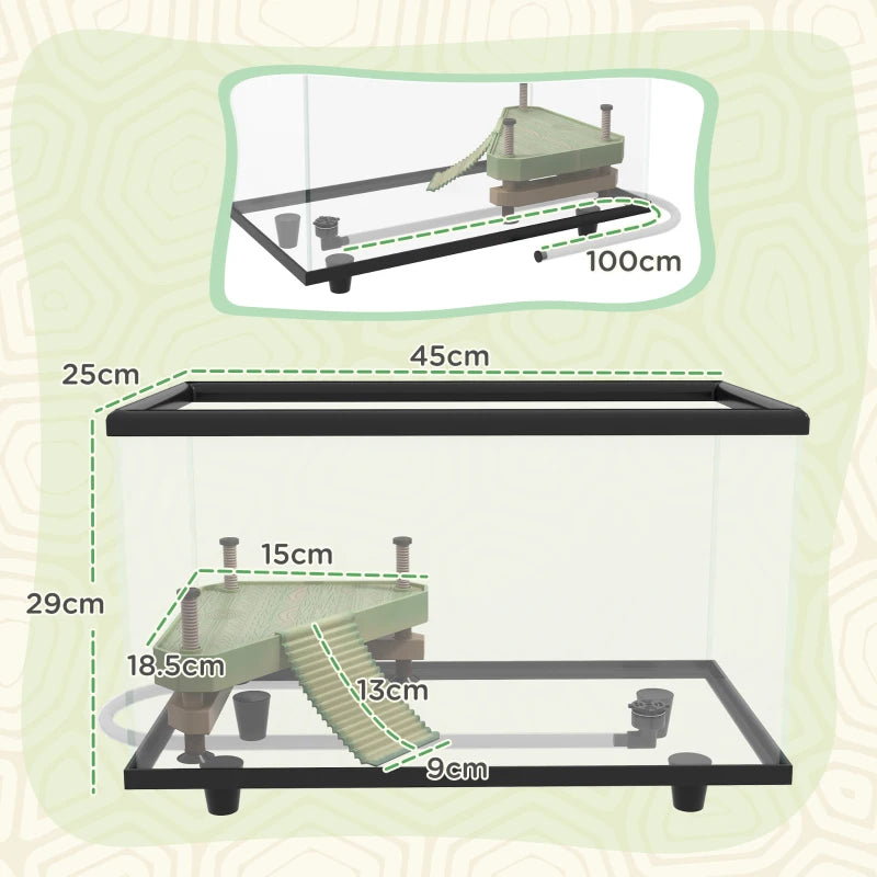 Glass Turtle Tank Aquarium with Basking Platform - 28L, Easy Drainage, Thermometer