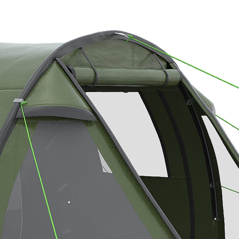 Green 3-4 Person Two-Room Tunnel Camping Tent with Windows and Carry Bag