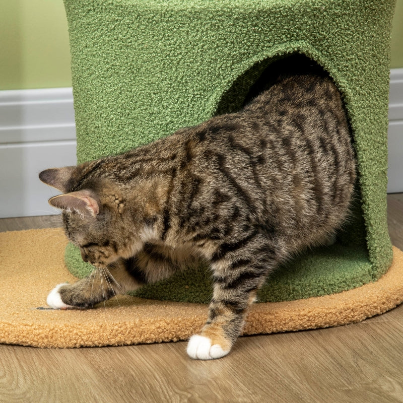 Green Cactus Cat Tree with Teddy Fleece House & Scratching Post