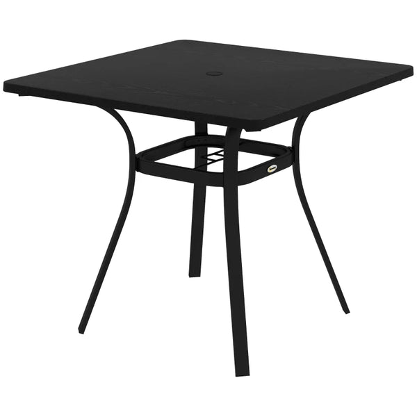 Black 4-Seater Steel Garden Table with Parasol Hole