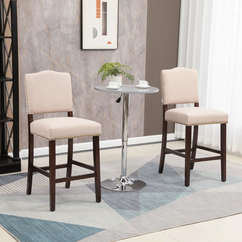 Beige Fabric Bar Stools Set of 2 with Backrest and Nailhead Trim