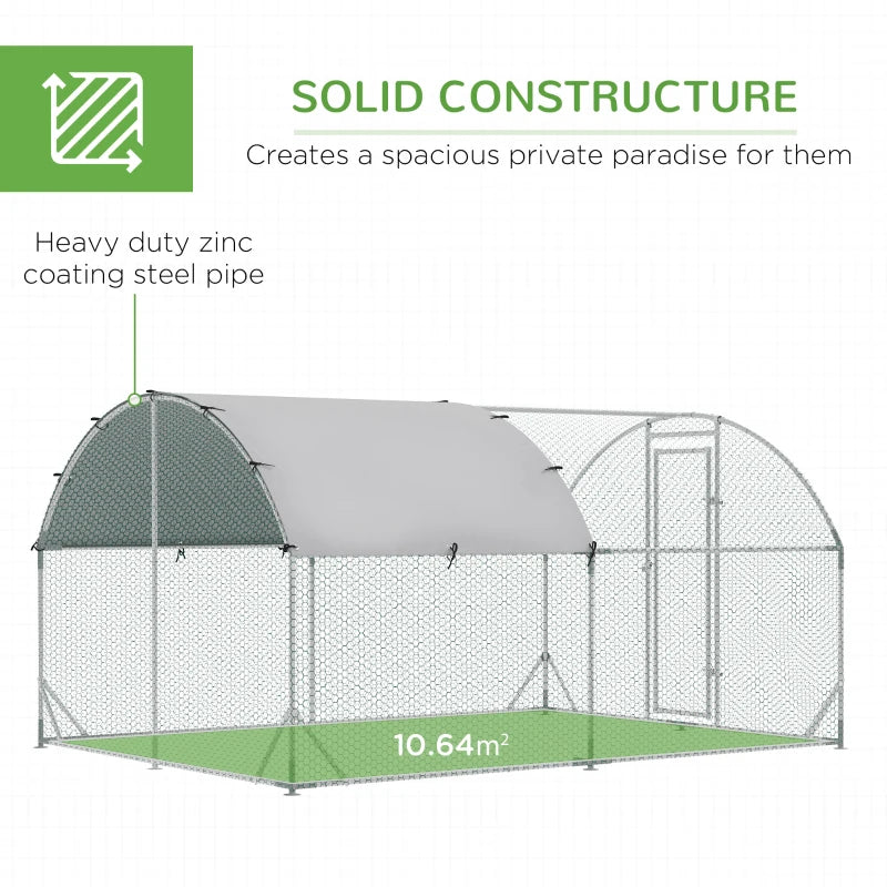 Large Chicken Run with Activity Shelf and Cover, 2.8 x 3.8 x 2m, Green