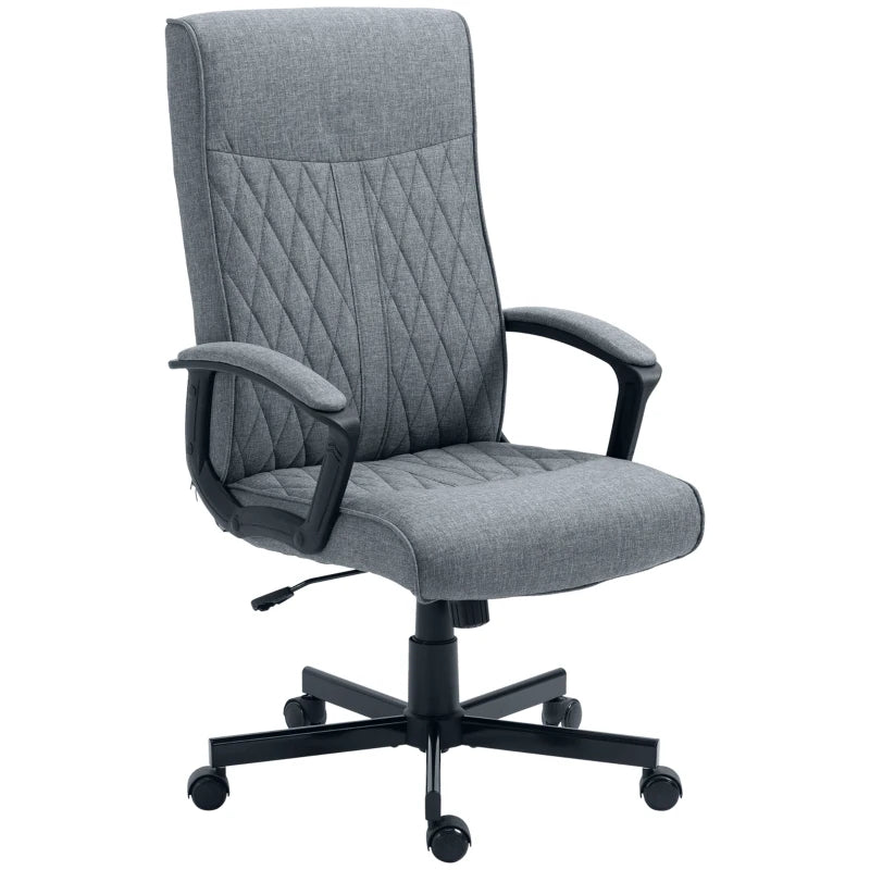 Dark Grey Linen High-Back Swivel Office Chair with Adjustable Height and Tilt