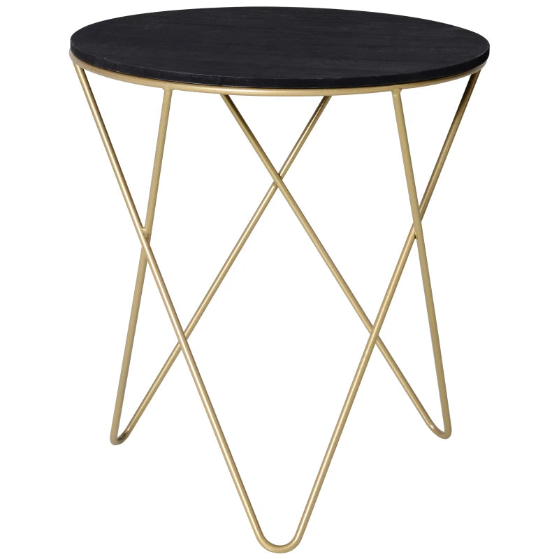 Modern Black and Gold Round Coffee Table with Metal Legs