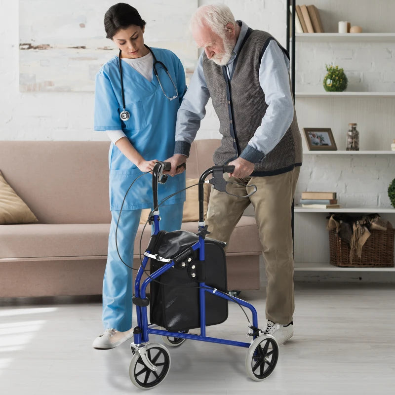 Blue/Black Foldable 3-Wheel Rollator with Bag