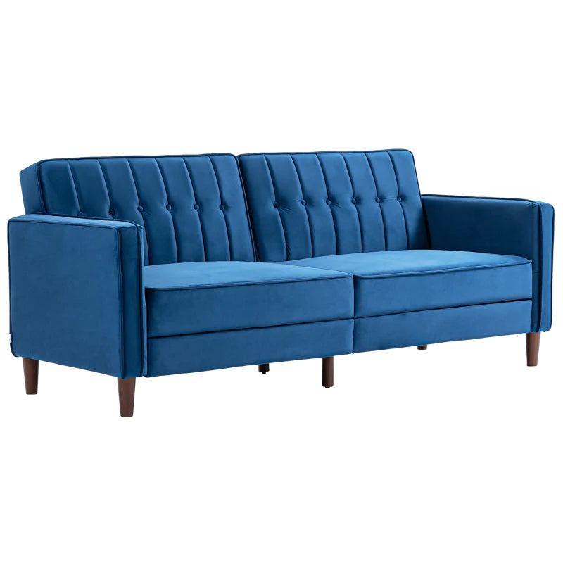 Blue Velvet Convertible Sofa Loveseat with Adjustable Split Back