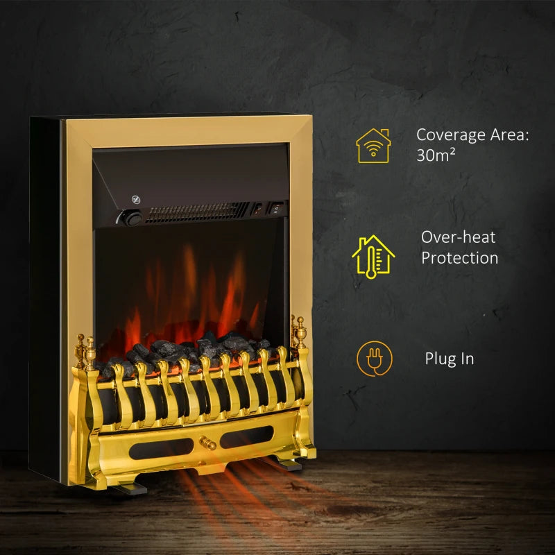 Black Electric Fireplace Heater with LED Flame Effect - 2000W