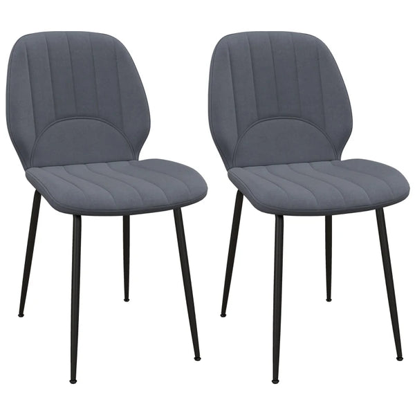 Dark Grey Velvet Dining Chairs Set of 2 - Padded Seat, Backrest, Steel Legs