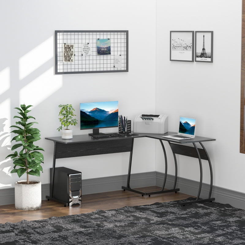 Black L-Shaped Computer Desk - Minimalist Home Office Workstation