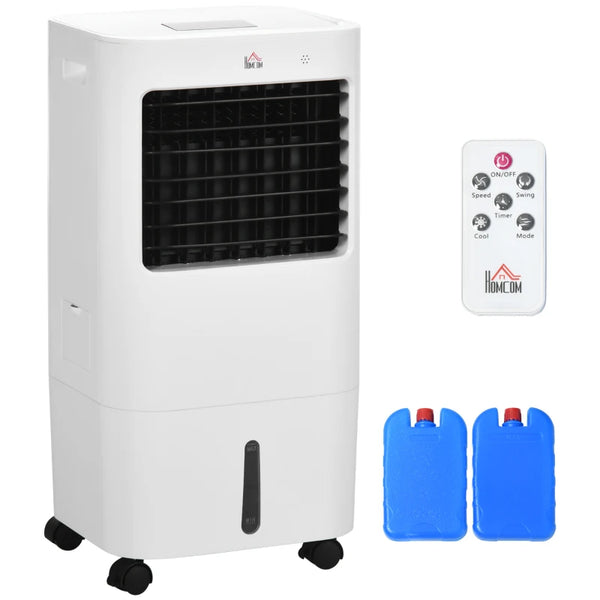 Portable Evaporative Air Cooler with 15L Water Tank, Remote Control, Timer - White