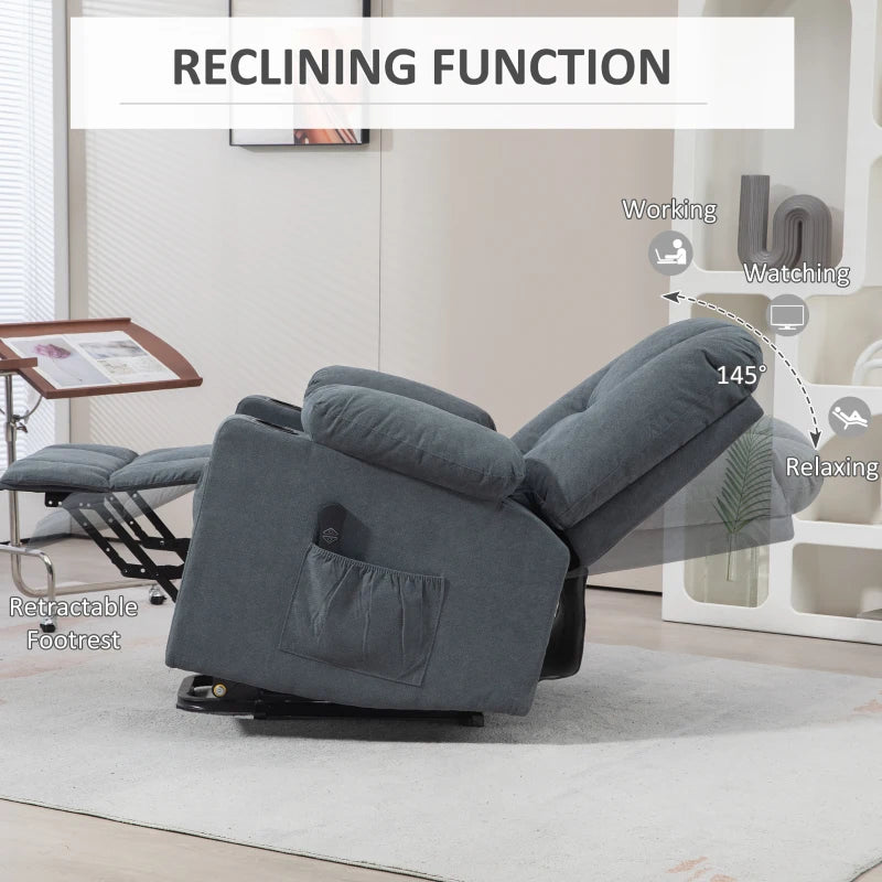 Grey Fabric Lift Recliner Chair for Elderly with Remote Control and Storage