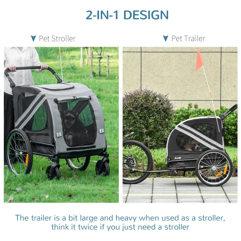 Grey Pet Bike Trailer Stroller with Reflectors