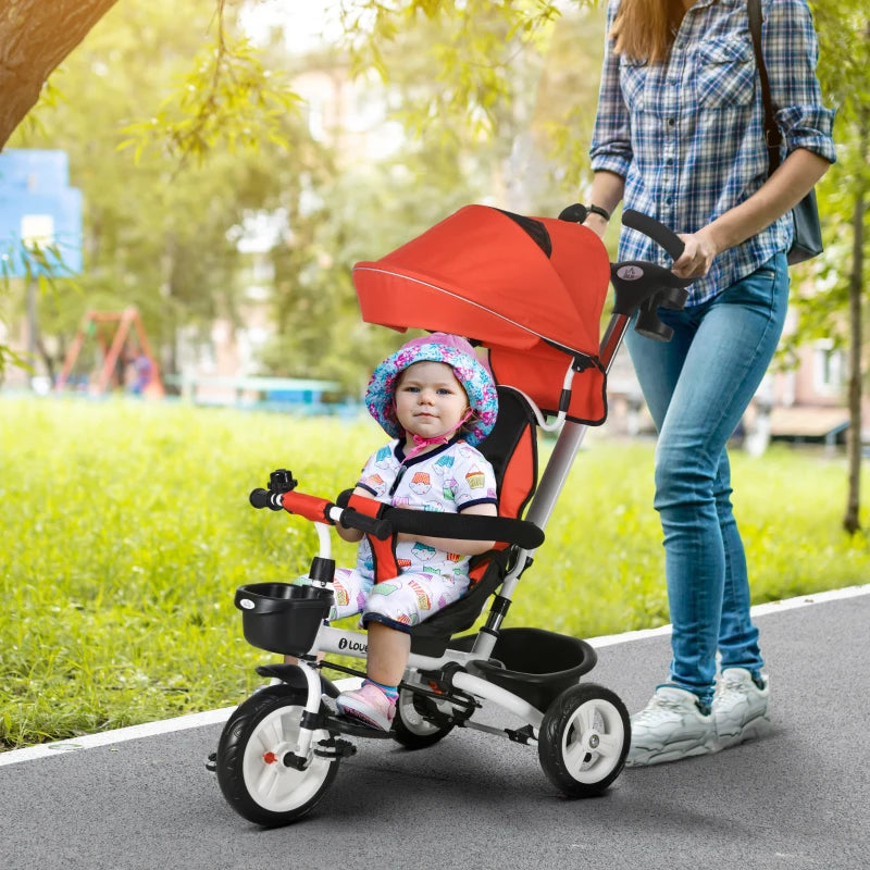 Red 6-in-1 Baby Push Tricycle with Parent Handle - Ages 1-5