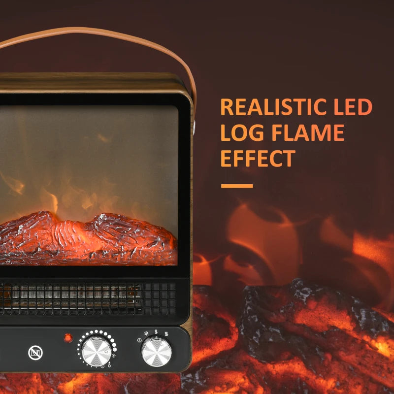 Electric Fireplace Heater, Realistic Flame Effect, Dark Walnut