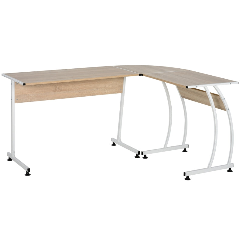Natural L-Shaped Wood and Steel Computer Desk - 112.5x152x74cm