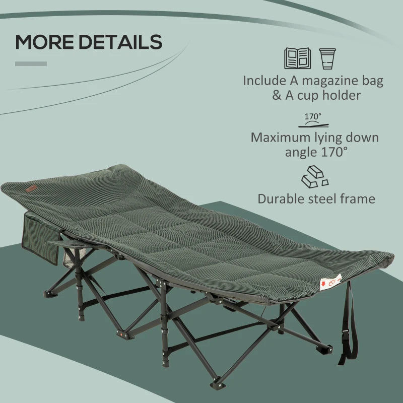 Grey Padded Foldable Sun Lounger with Carry Bag and Cup Holder