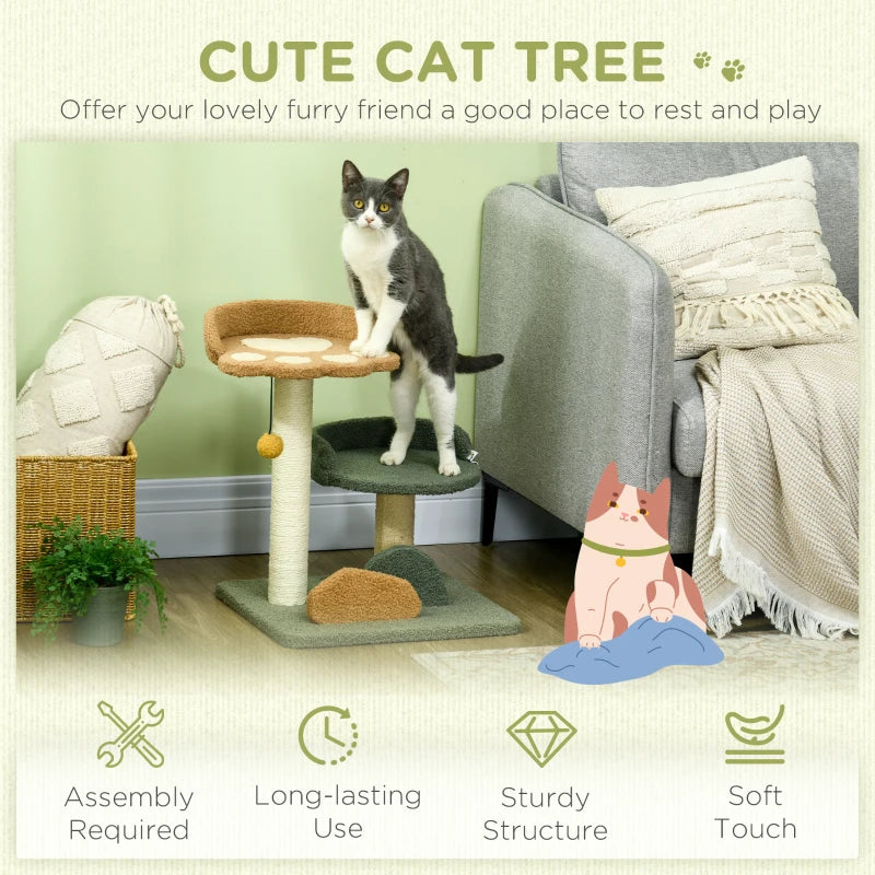 52cm Small Cat Tree with Scratching Posts, Beds, Toy Ball - Grey