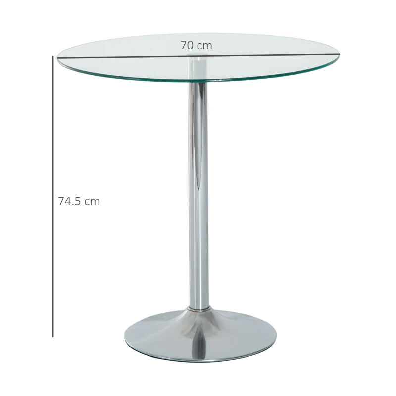 Silver Modern Glass Top Chrome Dining Table, 70 x 70 x 74.5cm