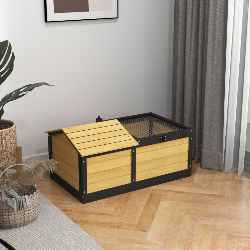 Yellow Wooden Tortoise Shelter with Hide Den and Run