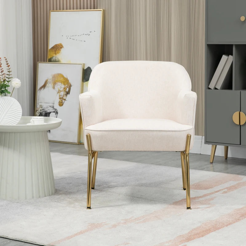 White Fabric Modern Armchair with Metal Legs