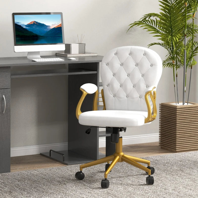 Adjustable Cream White Office Chair with Button Tufted Design