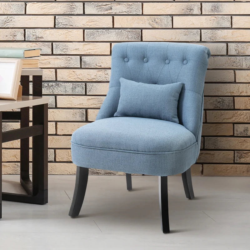 Blue Fabric Tub Chair with Pillow and Solid Wood Legs