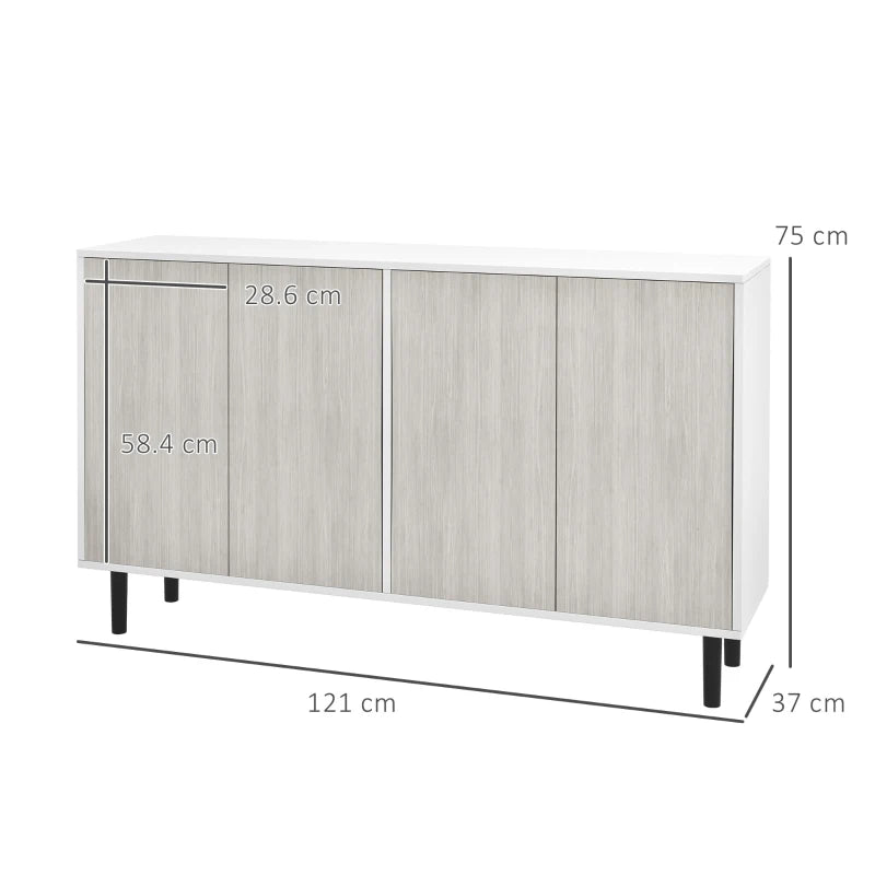 White Kitchen Storage Cabinet with Adjustable Shelves and 4 Doors